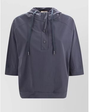 Herno Hooded Sweatshirt Three Quarter Sleeve Drawstring - Blue
