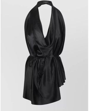 Wardrobe NYC Satin Halter Dress Tie Waist Wrap - Black