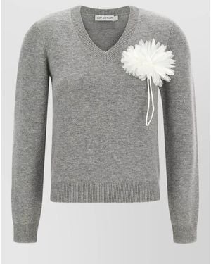 Self-Portrait Cashmere Wool V-Neck Ribbed Jumper - Grey
