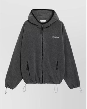 Miu Miu Hooded Jacket Elasticated Cuffs Drawstring Hem - Black