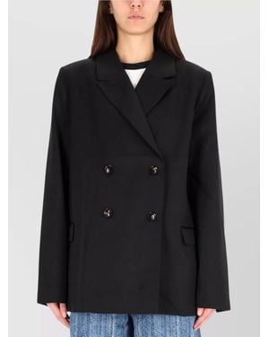 Ganni Double-Breasted Jacket Notched Lapels - Black