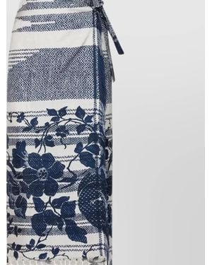 Pierre Louis Mascia Silk Wrap Skirt Floral Print Fringe - Blue
