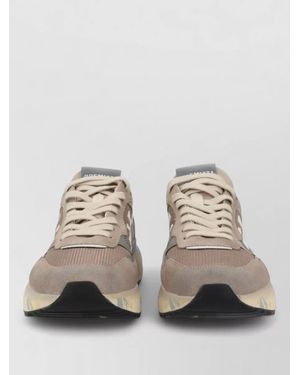 Premiata Mesh Suede Panel Sneakers Rubber Sole - Natural