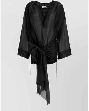 ANDAMANE Indira Wrap Top Sheer Tie Neckline - Black