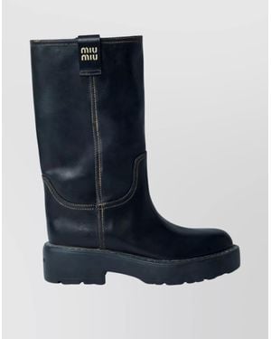 Miu Miu Round Toe Block Heel Ankle Boots - Blue