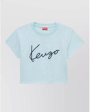 KENZO Organic Cropped Signature Cotton Jersey T Shirt - Blue