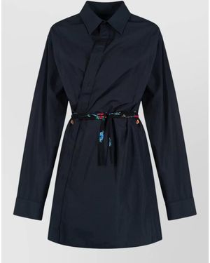 Balenciaga Shirt Dress Asymmetric Front Collared Neck Belt - Blue