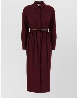 Max Mara Virgin Wool Shirt Midi Dress - Red