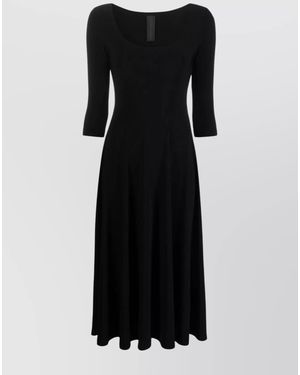 Norma Kamali Polyester Scoop-Neck Flared Midi Dress - Black