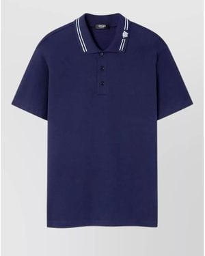 Versace Cotton Polo Shirt Contrast Collar Stripes - Blue