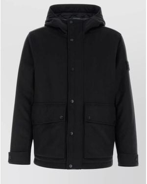 Stone Island Wool Blend Padded Coat - Black