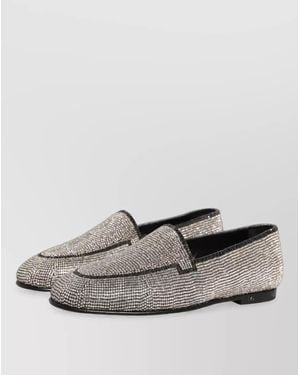 Dolce & Gabbana Crystal-Embellished Leather Slippers - Grey
