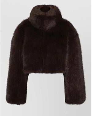 ROTATE BIRGER CHRISTENSEN Faux Fur High Neck Jacket - Black