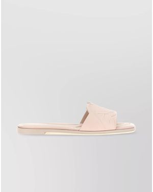 McQueen Calf Leather Flat Slide Sandals - Natural