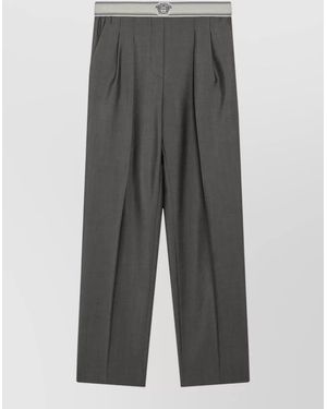 Versace Wool Mohair Pleated Straight-Leg Tailored Trousers - Grey