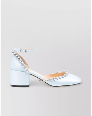 Mach & Mach Crystal Embellished Almond Toe Pumps - White