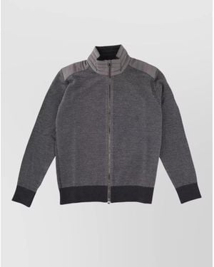 Belstaff High Collar Knitwear Featuring Quilted Panels - Gray