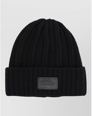 Max Mara Cashmere Logo Cap Ribbed Cuff Design - Black