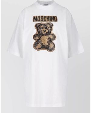 Moschino Crew Neck Graphic Print Knee Length Top - White