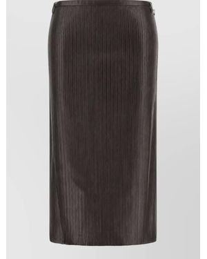 Tom Ford Lamb Leather Ribbed Midi Pencil Skirt - Black