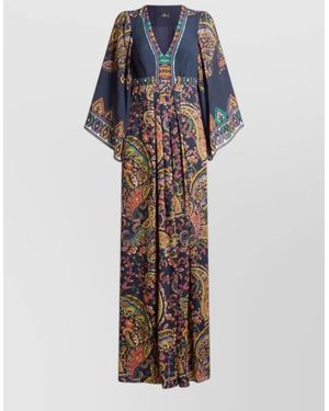 Etro Paisley Print Empire Waist Long Dress - Blue