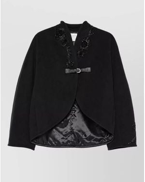 forte_forte Cropped Bead-Embellished V-Neck Jacket - Black