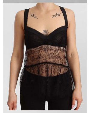 Dolce & Gabbana Silk Lace Babydoll Sheer Lingerie Top - Black