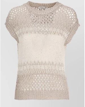 Peserico Crewneck Top Cap Sleeves Open Knit - Natural