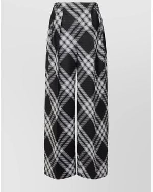 Burberry Virgin Wool Vintage Check Mid-Rise Wide-Leg Pants - Black