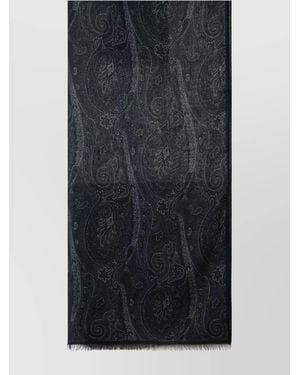 Etro Cashmere Blend Scarf Fringed Hem - Blue