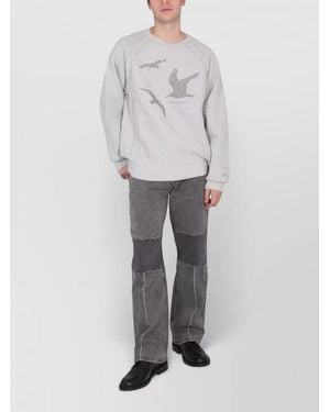 Engineered Garments Crewneck Sweatshirt Bird Print Raglan Sleeves - Gray
