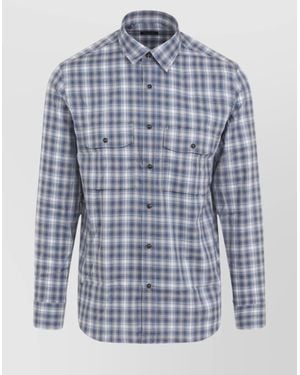 Brioni Cotton Shirt Checkered Pattern - Blue