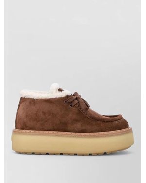Prada Suede Lace-Up Ankle Boots - Brown