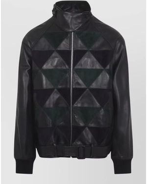 Lanvin Calf Leather Intarsia Bomber Jacket - Black