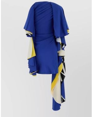 Loewe Asymmetric Cady Dress Draped Ruffles - Blue