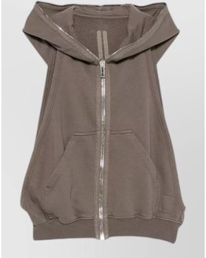 Rick Owens Ribbed Hem Sleeveless Hoodie - Brown