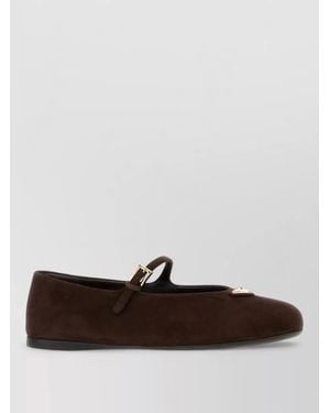 Prada Suede Ballerina Shoes Closed Toe Round Shape - White