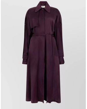 Victoria Beckham Long Trench Coat Contrast Border Detail - Purple