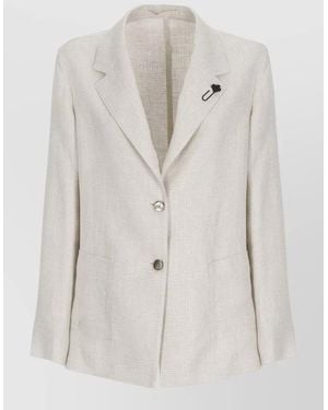 Lardini Linen Blazer Tailored Fit Chest Pocket - Natural