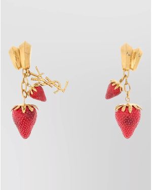 Saint Laurent Cassandre Metal Resin Drop Earrings Strawberry - Pink