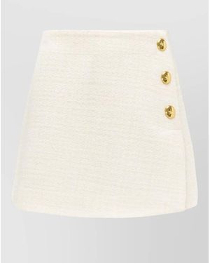 Pinko Skirt Textured Fabric Buttons Side Slit - Natural