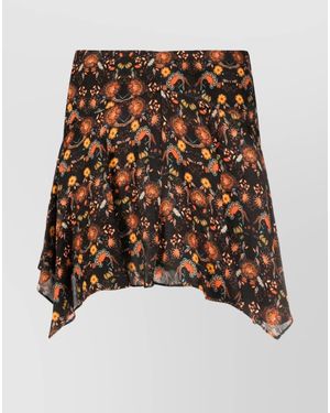 Isabel Marant Silk Floral-Print High-Rise Asymmetric Mini Skirt - Black