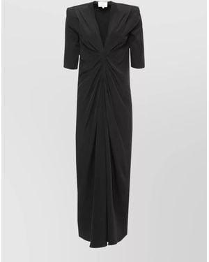 Loulou de Saison Silk V-Neck Short-Sleeve Midi Dress - Black