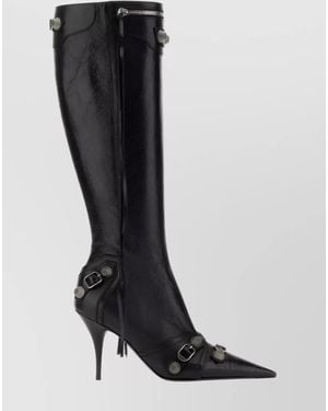 Balenciaga Lambskin Leather Studded Fringe Knee-High Boots - Black