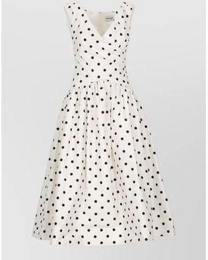 Self-Portrait Midi Dress Polka Dots Fitted Bodice Sleeveless - White