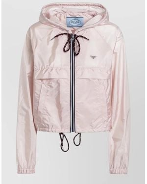 Prada Hooded Jacket Drawstring Hem Elasticated Cuffs - Pink