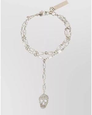 McQueen Skull Pavé Double Chain Bracelet Cubic Zirconia - White