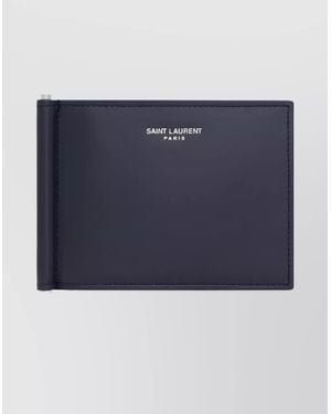Saint Laurent Smooth Leather Wallet Metal Clip - Blue