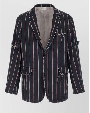 Thom Browne Silk Striped Blazer - Blue