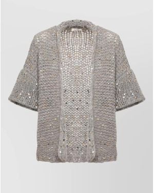 Panicale Sequined Knit Short-Sleeve Cardigan - Gray